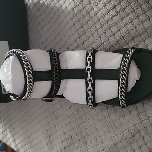 Coach Haddie Flat Gladiator Sandals Chain Leather Chalk